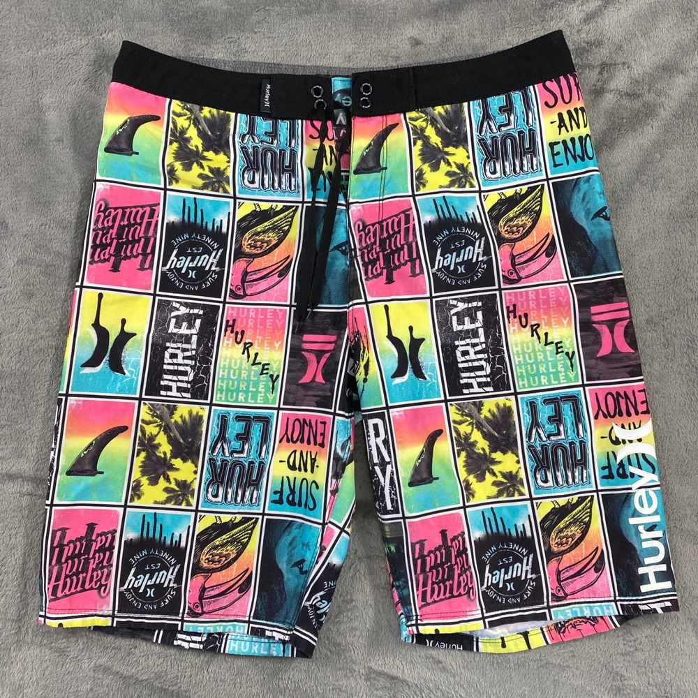 Hurley Board Shorts Mens 30 Multi-Color Graphic Print Surf Swim‎ Trunks